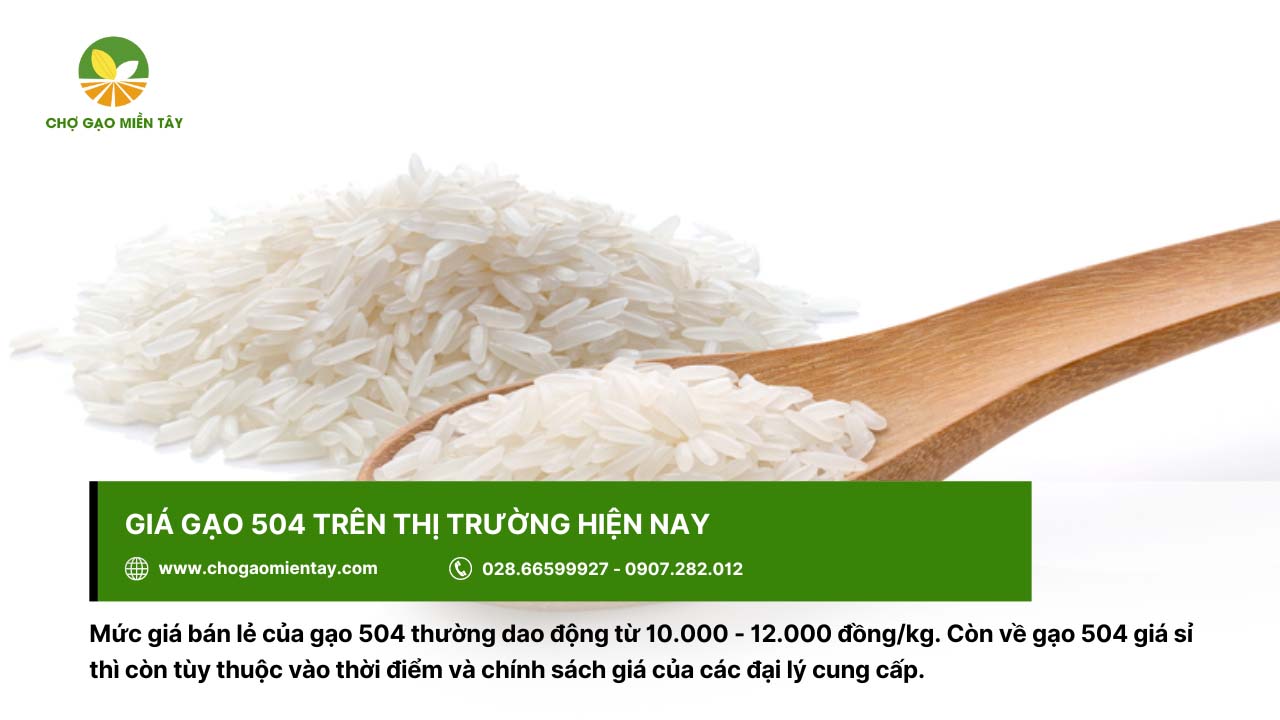 Gạo 504 8 Gạo 504 có giá bán lẻ từ 10.000 đồng đến 12.000 đồng cho 1 kg gạo