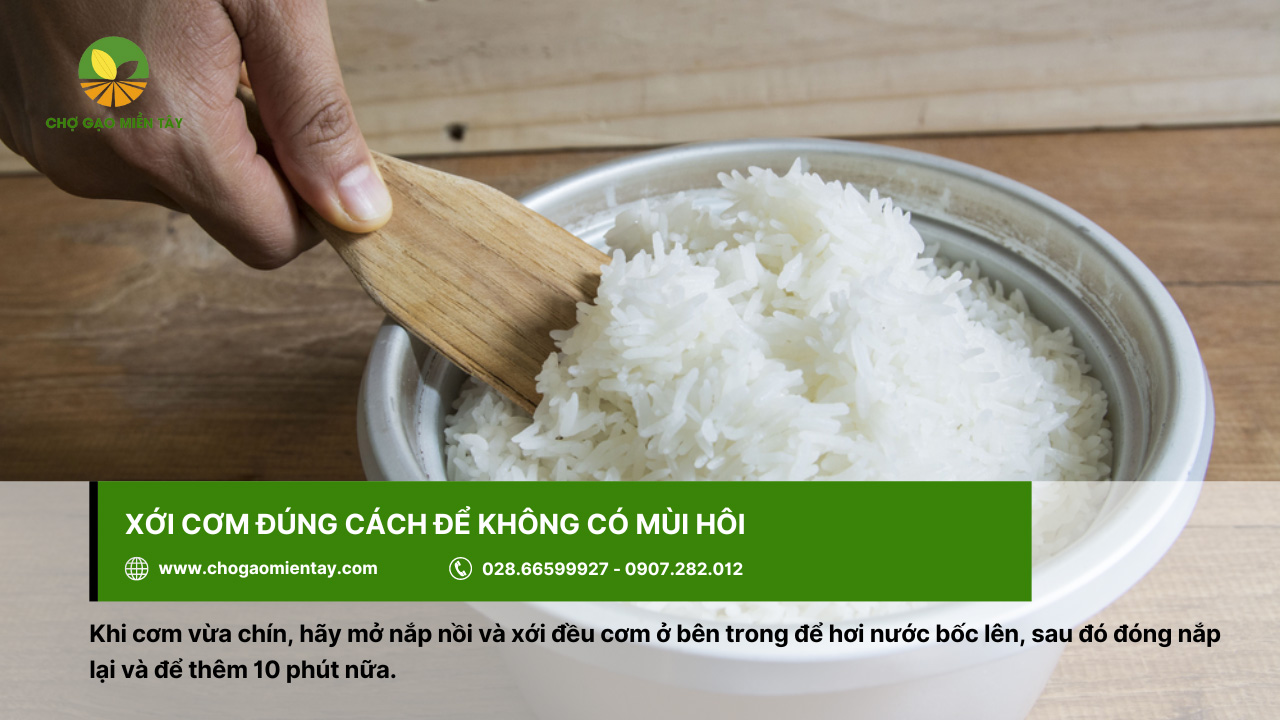 Cách khử mùi hôi của gạo, gạo bị mốc hiệu quả 12 Xới cơm giúp tơi đều, tránh đọng nước nên khử mùi hôi hiệu quả