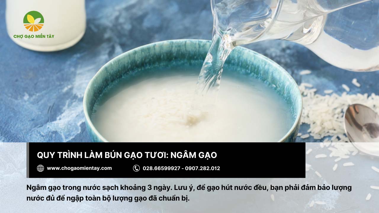 Quy trình làm bún tươi từ gạo chuẩn nhất 4 Cần ngâm gạo với nước sạch trong 3 ngày