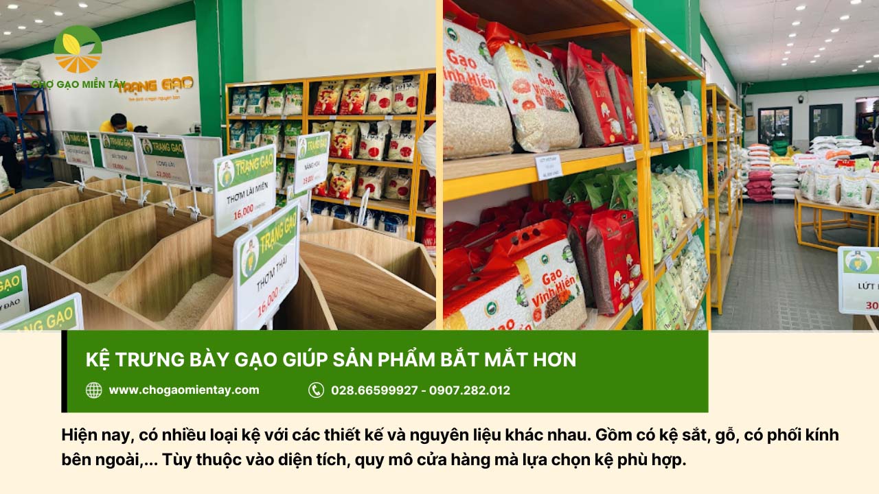 Cách trang trí cửa hàng bán gạo chuyên nghiệp năm 2023 4 Lựa chọn kệ trưng bày phù hợp với không gian của cửa hàng gạo