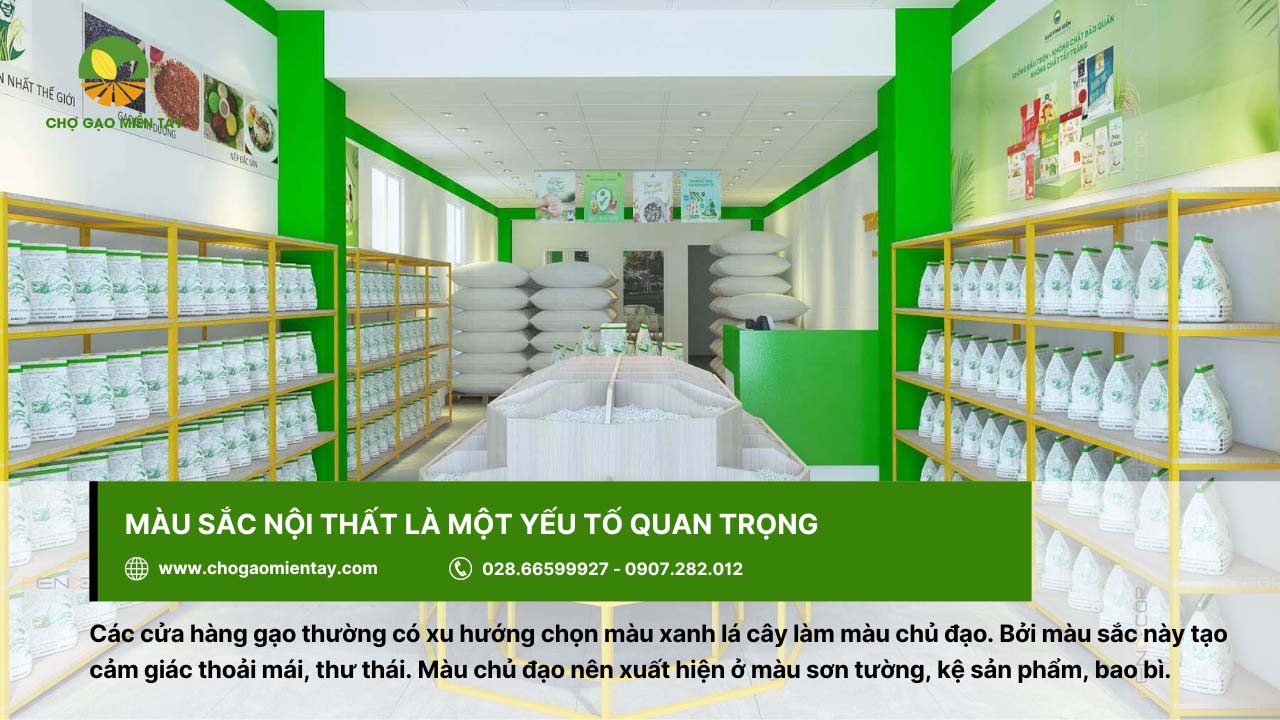 Cách trang trí cửa hàng bán gạo chuyên nghiệp năm 2023 5 Các cửa hàng gạo thường có xu hướng chọn màu xanh lá cây