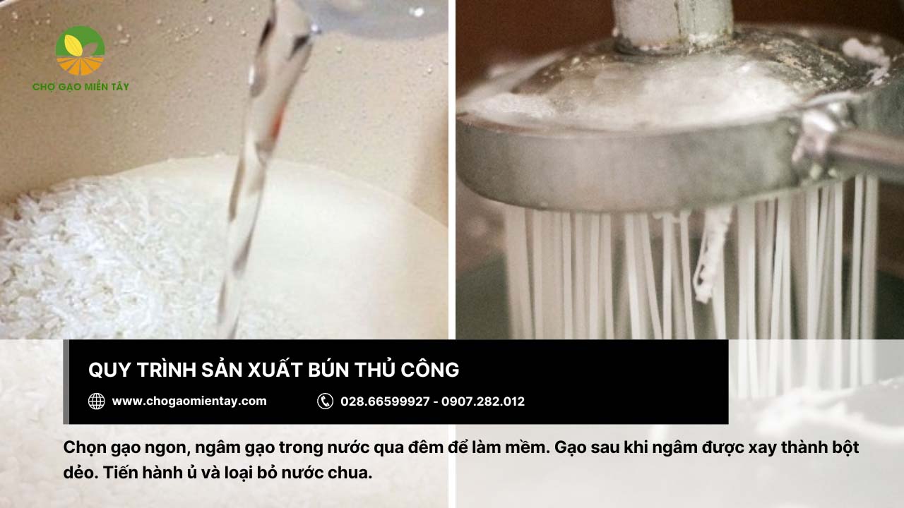 Nguồn sản xuất bún xuất khẩu uy tín Chợ Gạo Miền Tây 6 Sản xuất bún thủ công cần tay nghề khéo léo