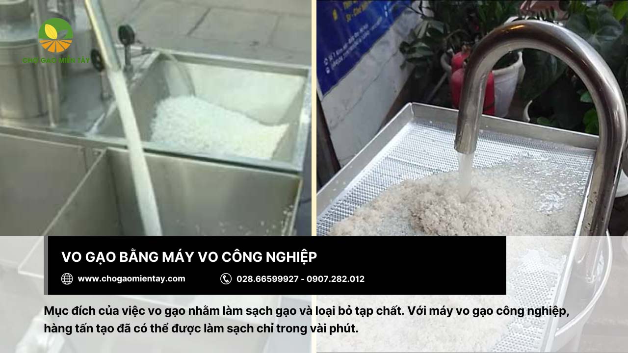 Nguồn sản xuất bún xuất khẩu uy tín Chợ Gạo Miền Tây 8 Quá trình vo gạo bằng máy công nghiệp