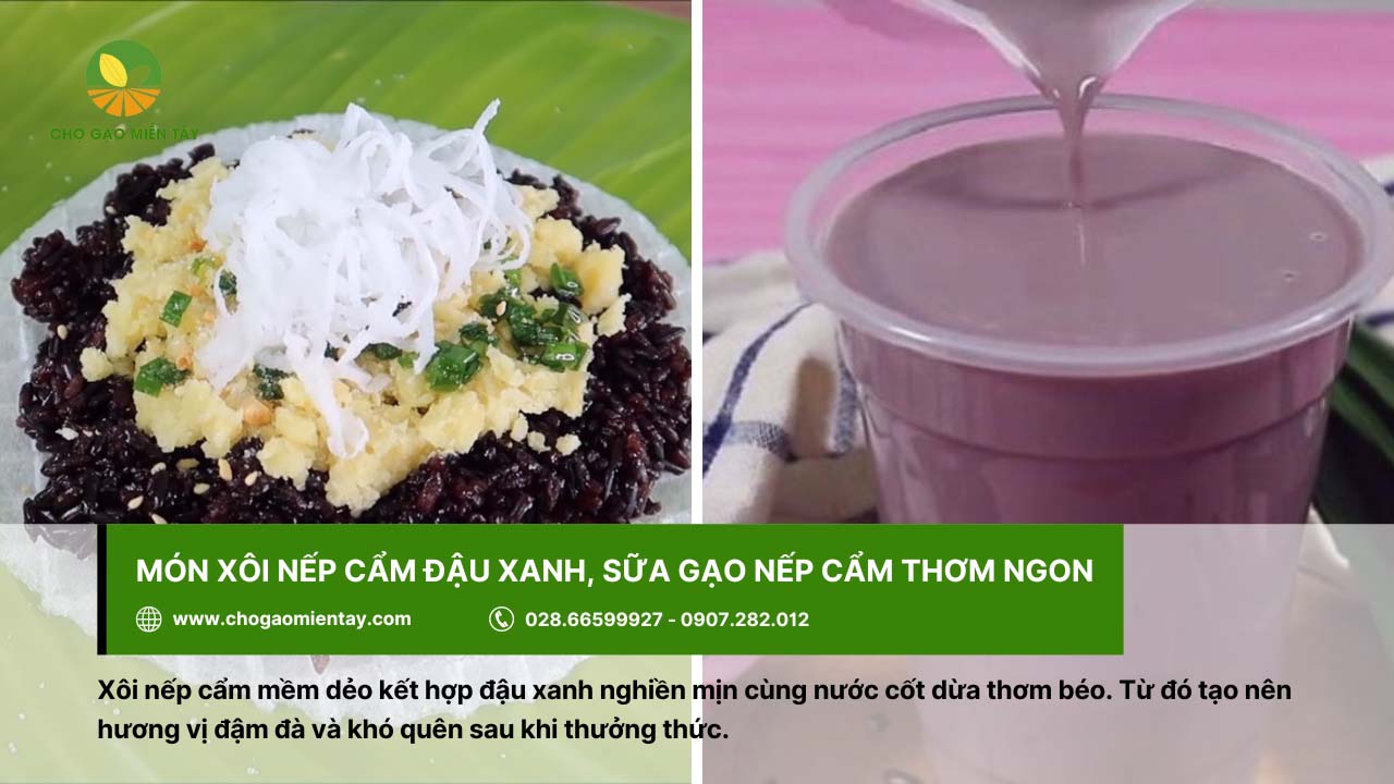 Gạo Nếp Cẩm 10 Xôi nếp cẩm đậu xanh, sữa gạo nếp cẩm thơm ngon